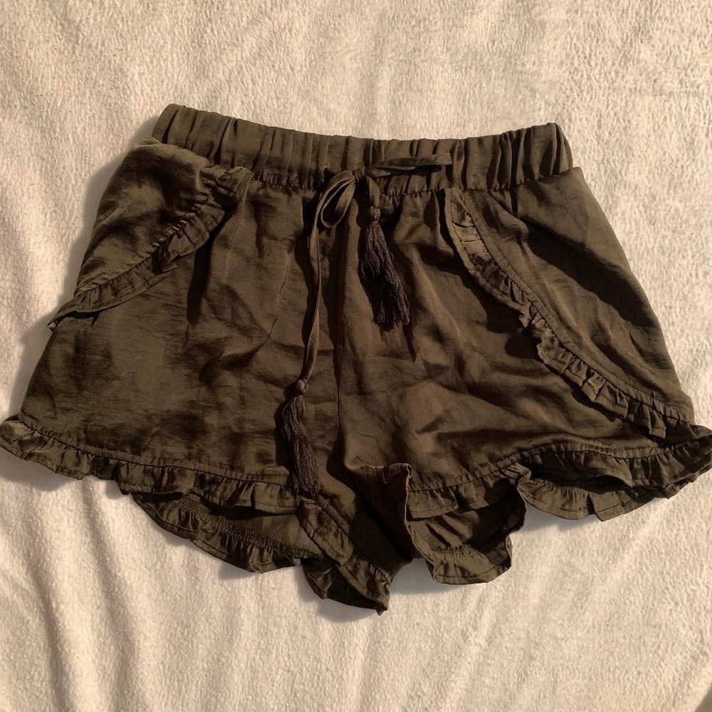 Charlotte Russe Silk army green ruffled flowy shorts
